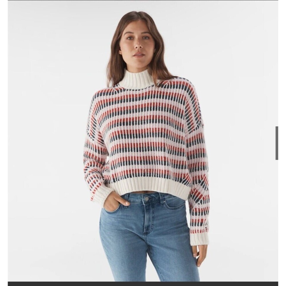 Tommy Jeans Women's Multi Plaited Sweater Wool Blend White/Multi Size M NWT